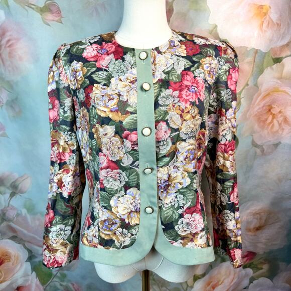 Vintage Pablo Collection Floral Button Up Blazer Jacket With Shoulder Pads - Picture 1 of 5